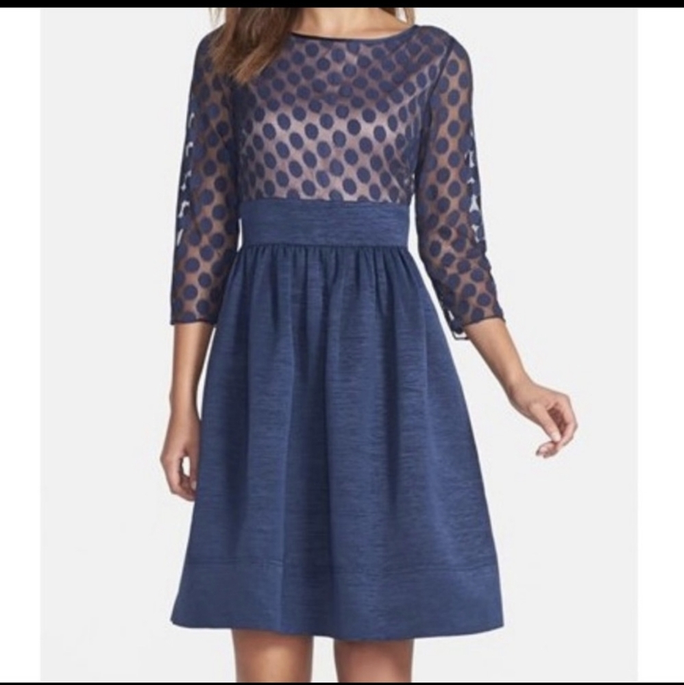 Eliza J Navy Polka Dot Cocktail Dress